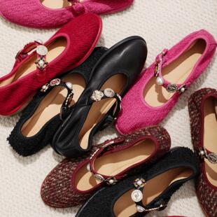 一字扣徽章芭蕾平底浅口单鞋 超软圆头羊皮玛丽珍鞋 InkingPot彭姐