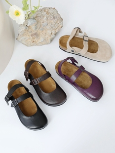 两穿拖鞋 InkingPot彭姐 丑萌玛丽珍鞋 真皮软木底勃肯鞋 女 厚底单鞋