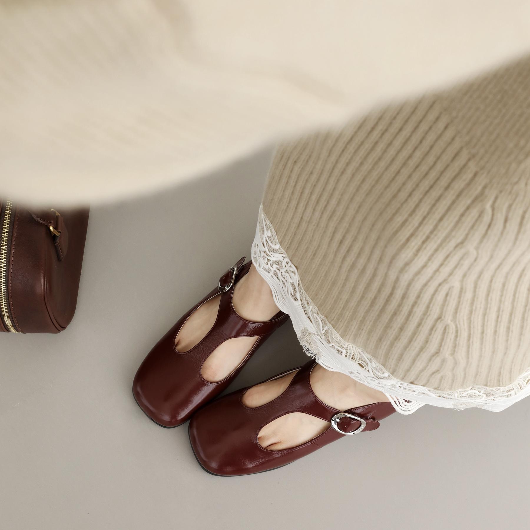 彭姐舒适方头复古玛丽珍鞋女