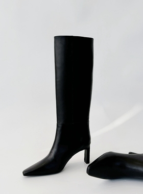 InkingPot彭姐 气质尖头显瘦长靴女真皮细跟高及膝靴瘦瘦直筒靴