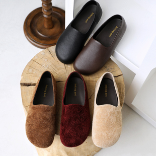真皮乐福女鞋 简约一脚蹬奶奶鞋 row家内增高勃肯鞋 InkingPot彭姐