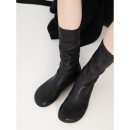 InkingPot彭姐 复古小众圆头真皮植鞣羊皮弹力靴女中筒瘦瘦靴短靴