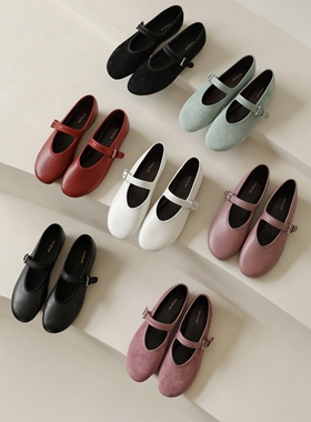 InkingPot彭姐 法式复古一字带玛丽珍鞋女软糯羊皮休闲平底奶奶鞋