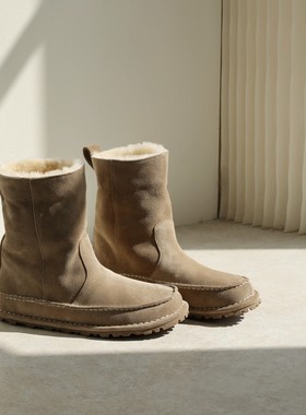 InkingPot彭姐 羊皮毛一体雪地靴厚底两穿保暖中筒靴牛皮短靴女冬