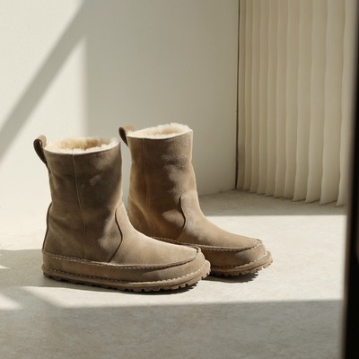 InkingPot彭姐 羊皮毛一体雪地靴厚底两穿保暖中筒靴牛皮短靴女冬