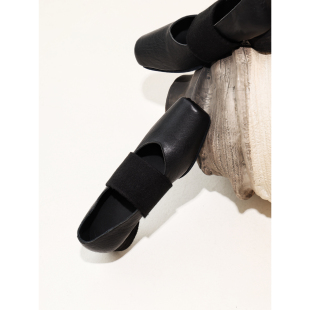 女平底一字带玛丽珍单鞋 InkingPot彭姐 简约黑色真皮方头芭蕾舞鞋