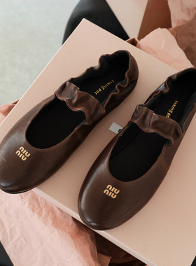 InkingPot彭姐 复古真皮圆头一字带芭蕾舞鞋女软底玛丽珍单鞋女鞋