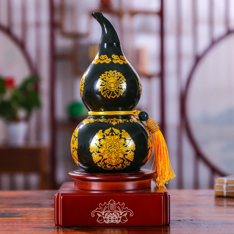 福临门玉石葫芦摆件泰山玉石葫芦工艺品家居乔迁客厅酒柜装饰礼品