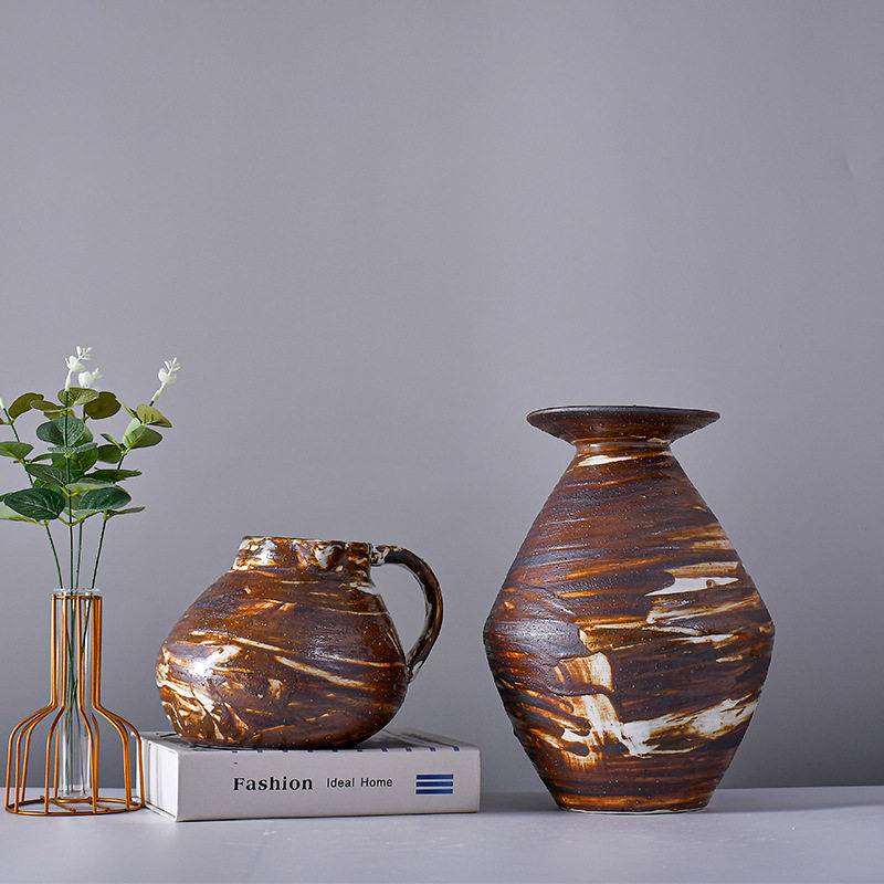 诧寂风异型陶瓷花器新中式民宿酒店装饰花艺电视机柜书柜桌面摆件