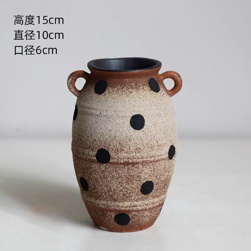 复古波点粗陶花器日式侘寂风陶瓷