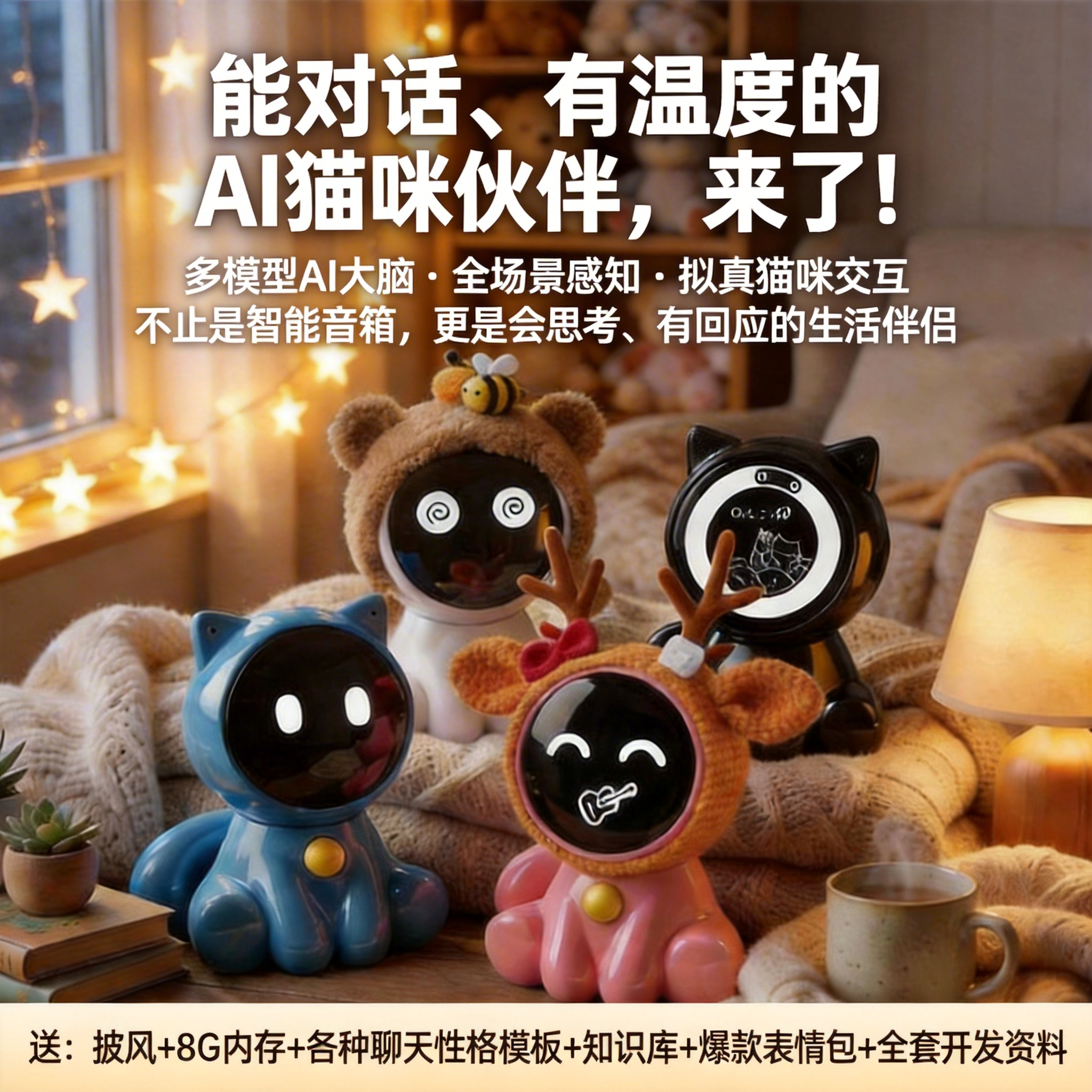 乐鑫EchoEar喵伴桌面智能小智ai聊天机器人语音对话听声辨位玩具