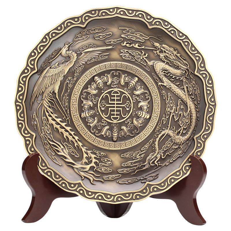 铜摆件铜龙盘铜九龙献瑞工艺品九龙壁龙凤呈祥纯铜圆盘摆设龙凤盘