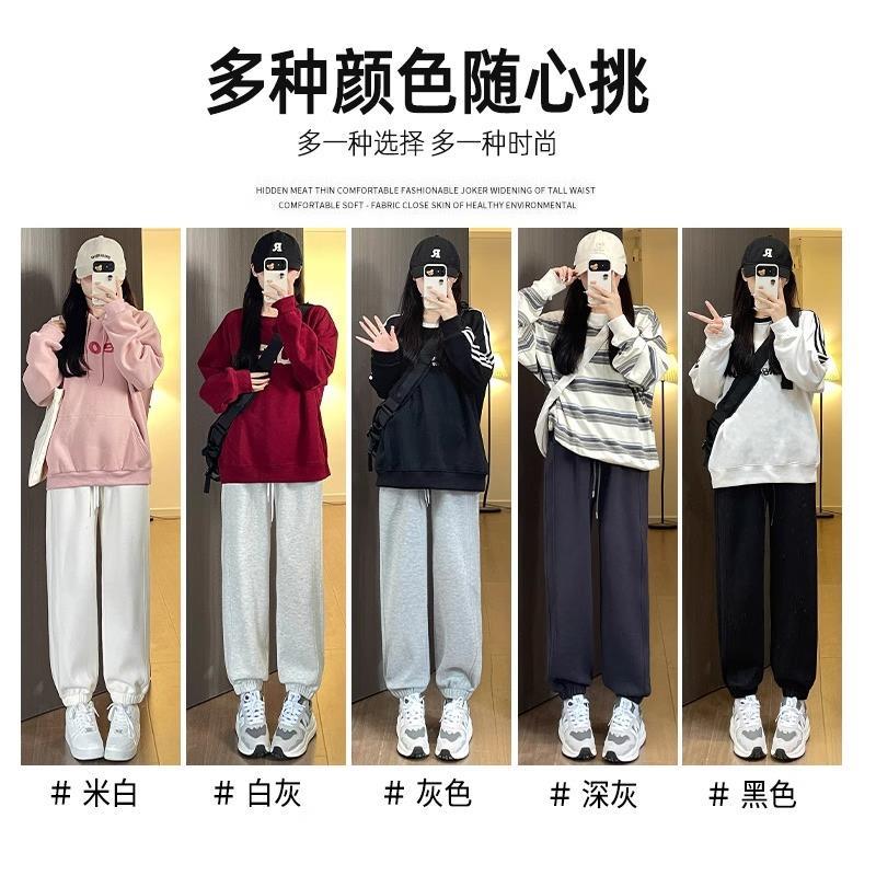深灰色束脚运动女春季202裤5新款爆宽松大码哈伦FGS显加瘦绒卫裤