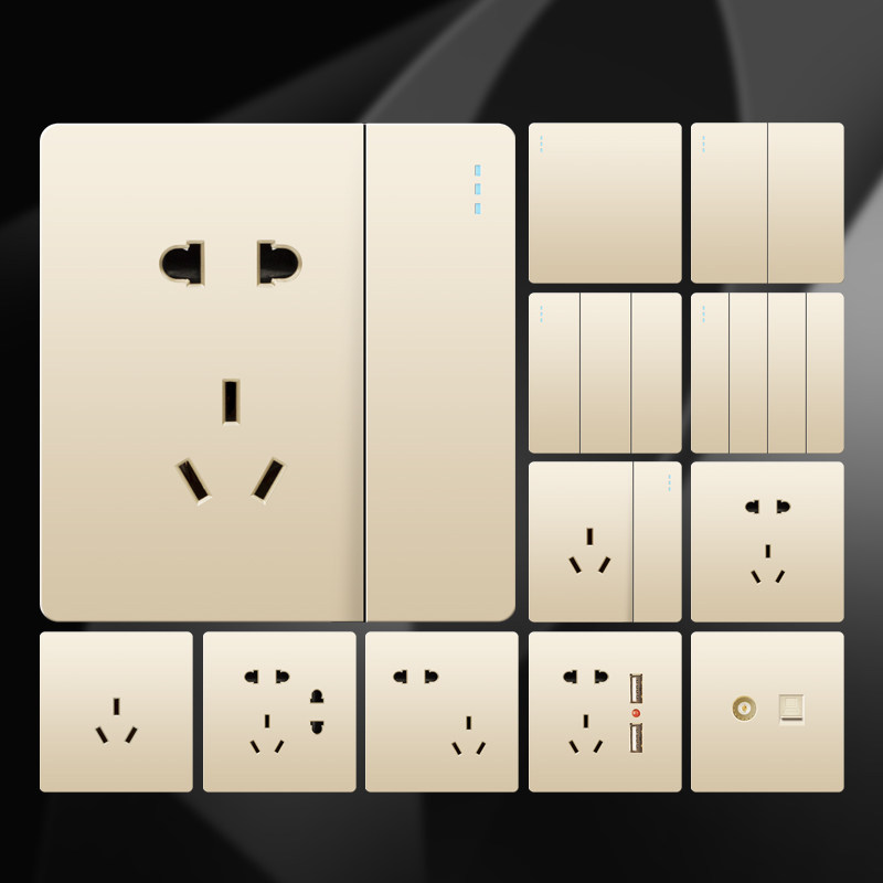 国际电工家用86型开关插座面板暗装一开5五孔多孔带单双控扦插座