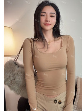 蓝达儿【可拆胸垫皮筋】人手多件秋冬新款修身百搭圆领加绒长袖T