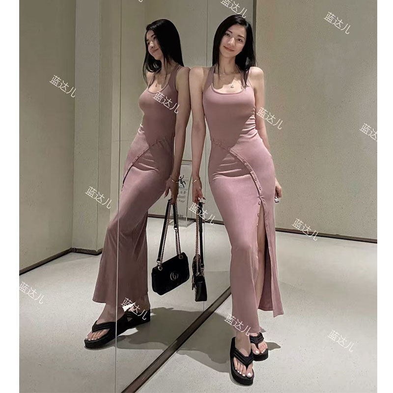 蓝达儿【可拆胸垫橡皮筋款】修身显瘦夏季辣妹挂脖连衣裙