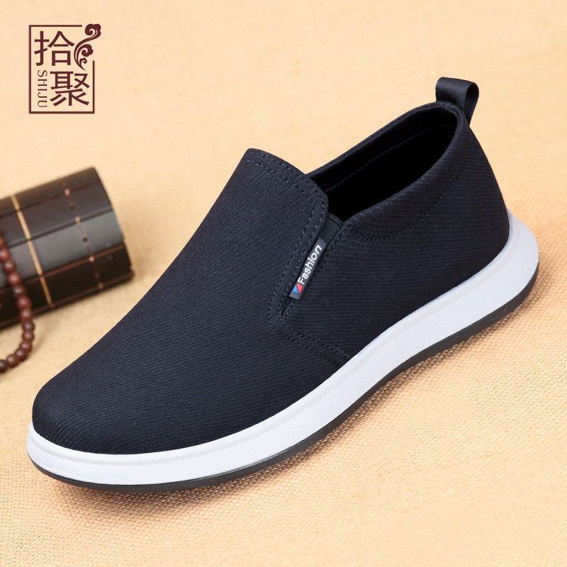 老北京布鞋男款冬季棉鞋加绒男鞋一脚蹬爸爸鞋男士休闲帆布保暖鞋