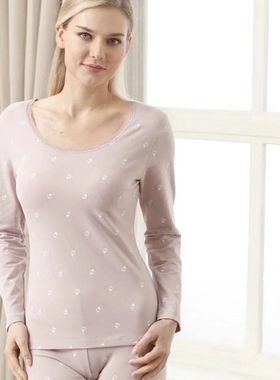 芬格兰女士蕾丝边莱卡棉保暖内衣套装弹力棉薄款秋衣秋裤31354