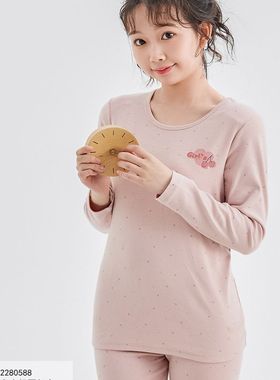 英博伦青少女秋冬密根彩条圆领保暖内衣套装大童女童80588