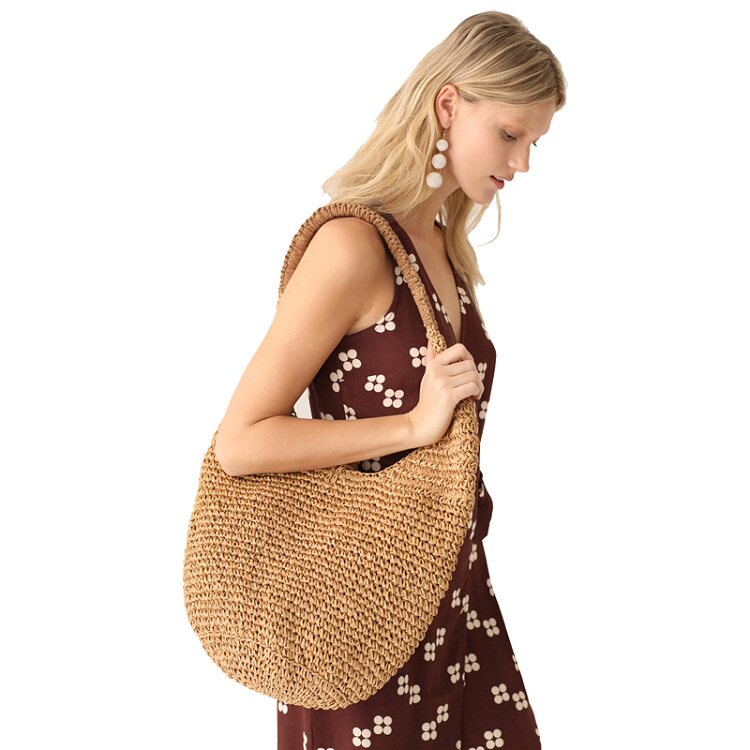 新简约设计新款单肩包手提纸绳编织草编包手拎百搭流行时尚度假包