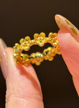 金色复古花朵戒指女轻奢精致