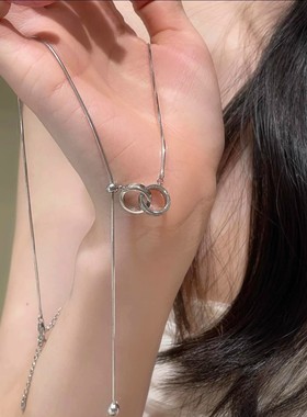 双环扣流苏钛钢项链女时髦百搭