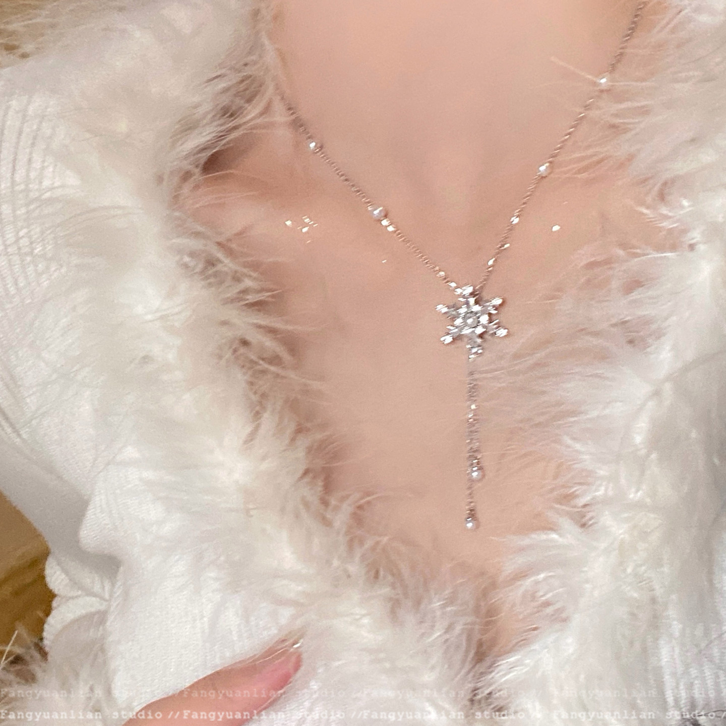 银色长款珍珠雪花流苏项链女秋冬气质高级感毛衣链小众设计配饰品