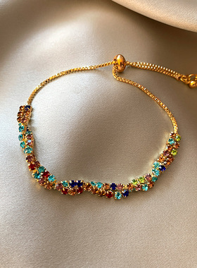 彩色多巴胺锆石手链女轻奢小众高级感精致手串高颜值百搭时尚配饰