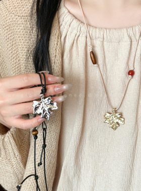 复古枫叶吊坠项链女超仙