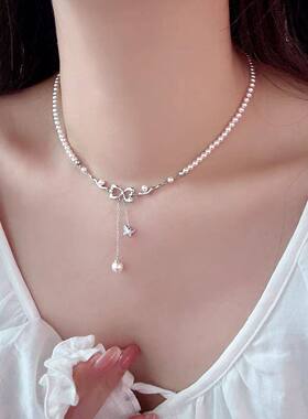 甜酷辣妹蝴蝶珍珠流苏项链女