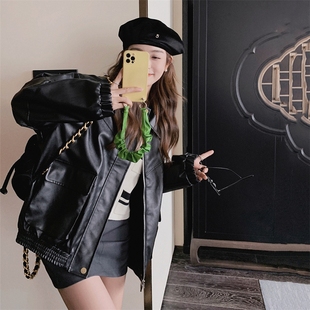 档口现货2025秋新款 皮衣外套女Q567P140控198有买家秀 中长款