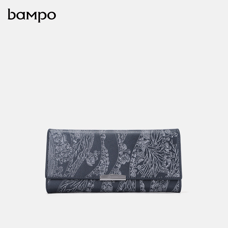 BAMPO半坡头层牛皮钱包女专柜新款高端复古真皮多卡位长款钱夹