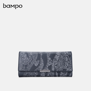 BAMPO半坡头层牛皮钱包女专柜新款高端复古真皮多卡位长款钱夹