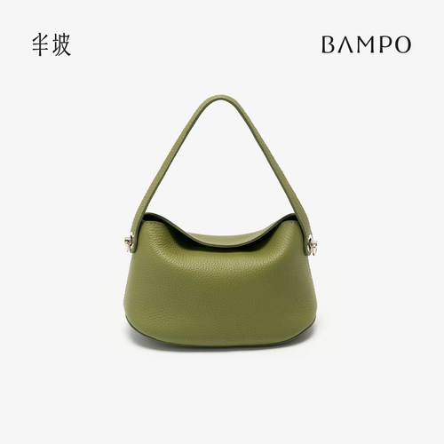 BAMPO半坡头层牛皮手提包女专柜新款质感轻奢真皮斜挎单肩包