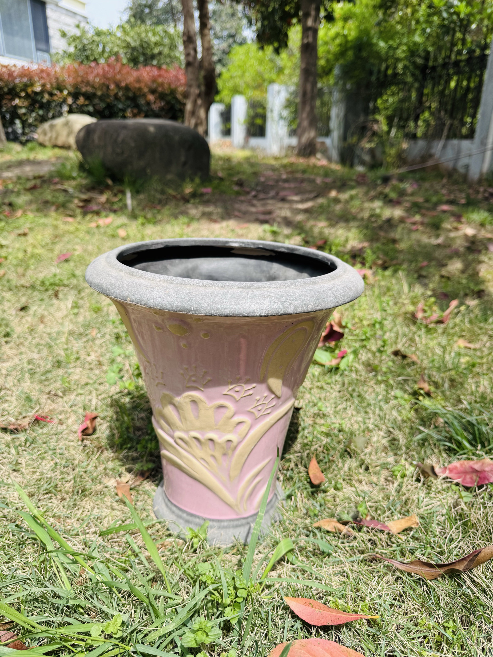 复古做旧花盆喇叭型家居庭院客厅摆件花卉花盆粗陶简易花器