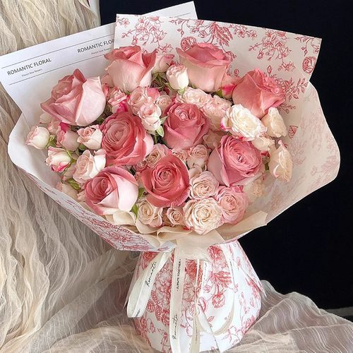 新款复古繁花鲜花包装纸印花防水膜伯爵午后红茶花束花艺diy材料