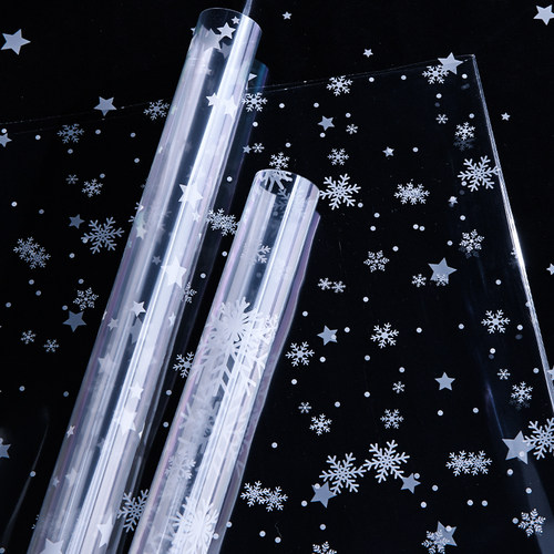 圣诞节雪花玻璃纸苹果花束包花纸花店花艺diy材料防水透明包装纸