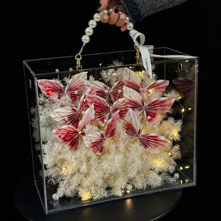 亚克力有钱花花盒手提方形盒子插花篮花艺花店包装手工diy材料