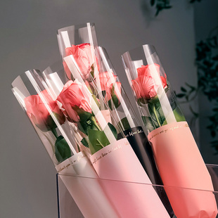 单支袋花束包装袋透明袋鲜花单只玫瑰防水袋手工diy花艺摆摊材料