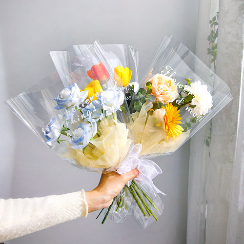 多支花束包装袋英文透明单支袋