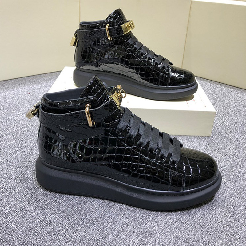 欧洲站男鞋潮流新款真皮系带锁头鞋情侣松糕厚底运动休闲鞋韩版潮