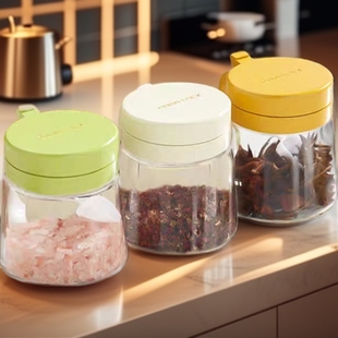 一体免拧翻盖调料盒油壶耐热玻璃盐盒带勺子厨房调料收纳用品