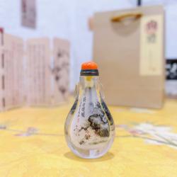 匠心独韵天然水晶小把玩件老北京玩趣高雅物件内画鼻烟壶草虫趣味