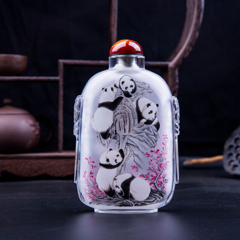 匠心独韵水晶内画鼻烟壶熊猫外事好礼出国礼品新年礼物文化礼品