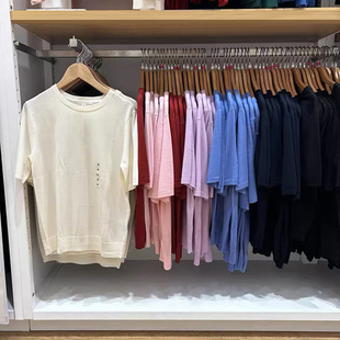 女装棉莫代尔混纺圆领针织衫短袖毛衣毛衫26春夏新款483007