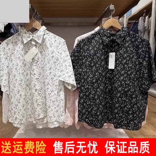 外贸女装印花短衬衫短袖衬衣休闲上衣25夏季新款475672/475754