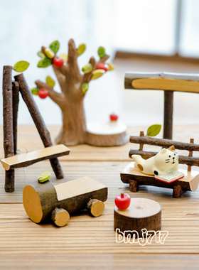 日本原装正版maruwa仿原木树脂娃椅苹果树治愈系解压桌面摆件场景