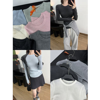 细织羊毛毛织套头圆领贴身