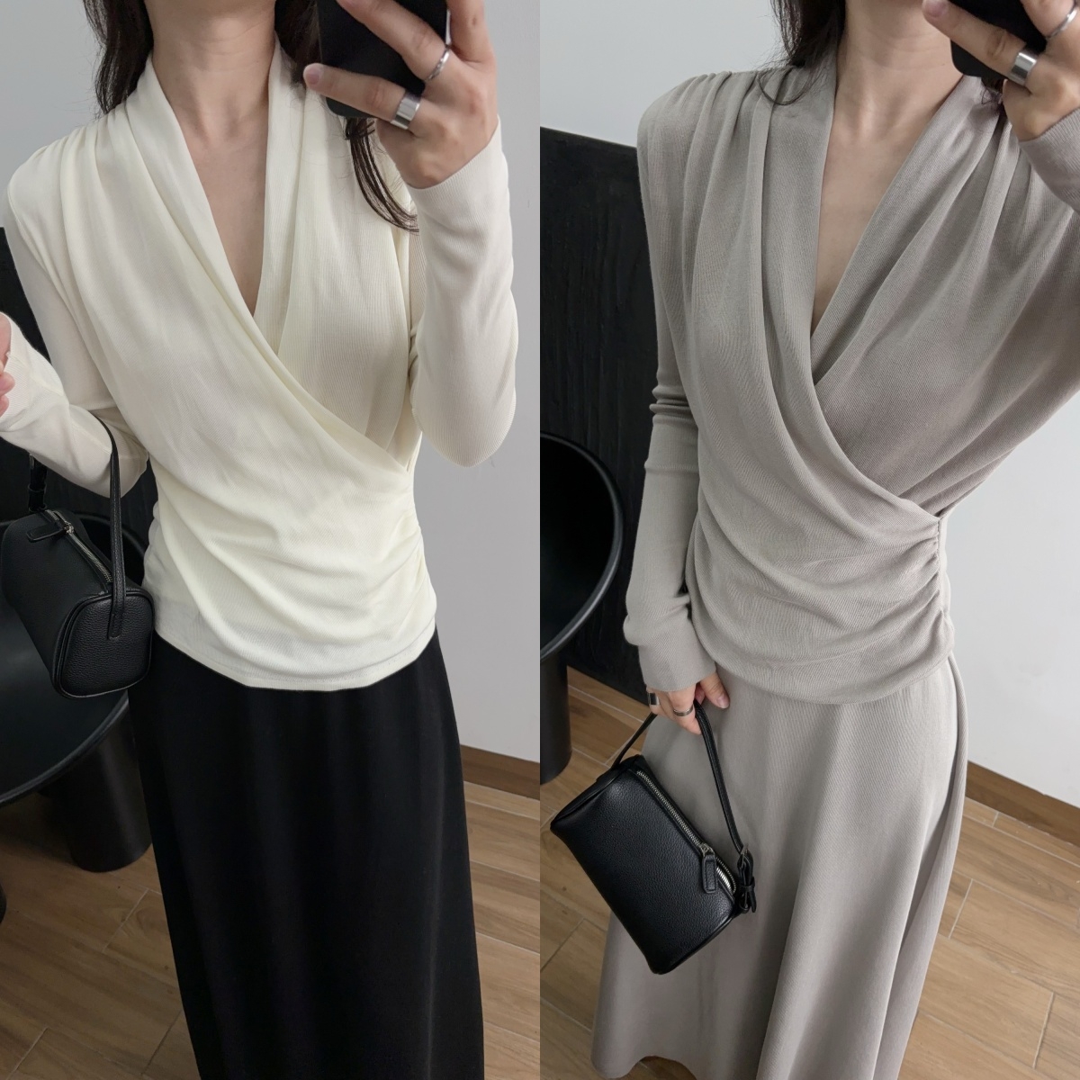 莱赛尔交叉领复古套头针织内搭