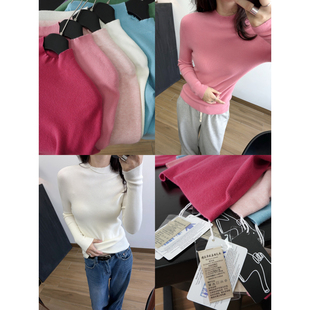 无缝超值走量款_树莓粉羊毛混纺半高领针织修身打底衫秋冬毛衣女